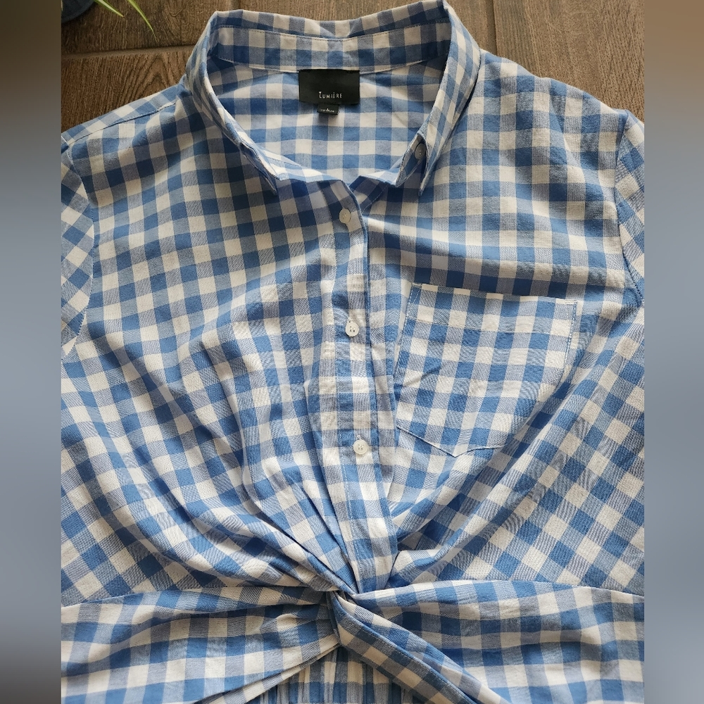 Lumiere Cropped Front Twist Button-Up Cotton Long… - image 3